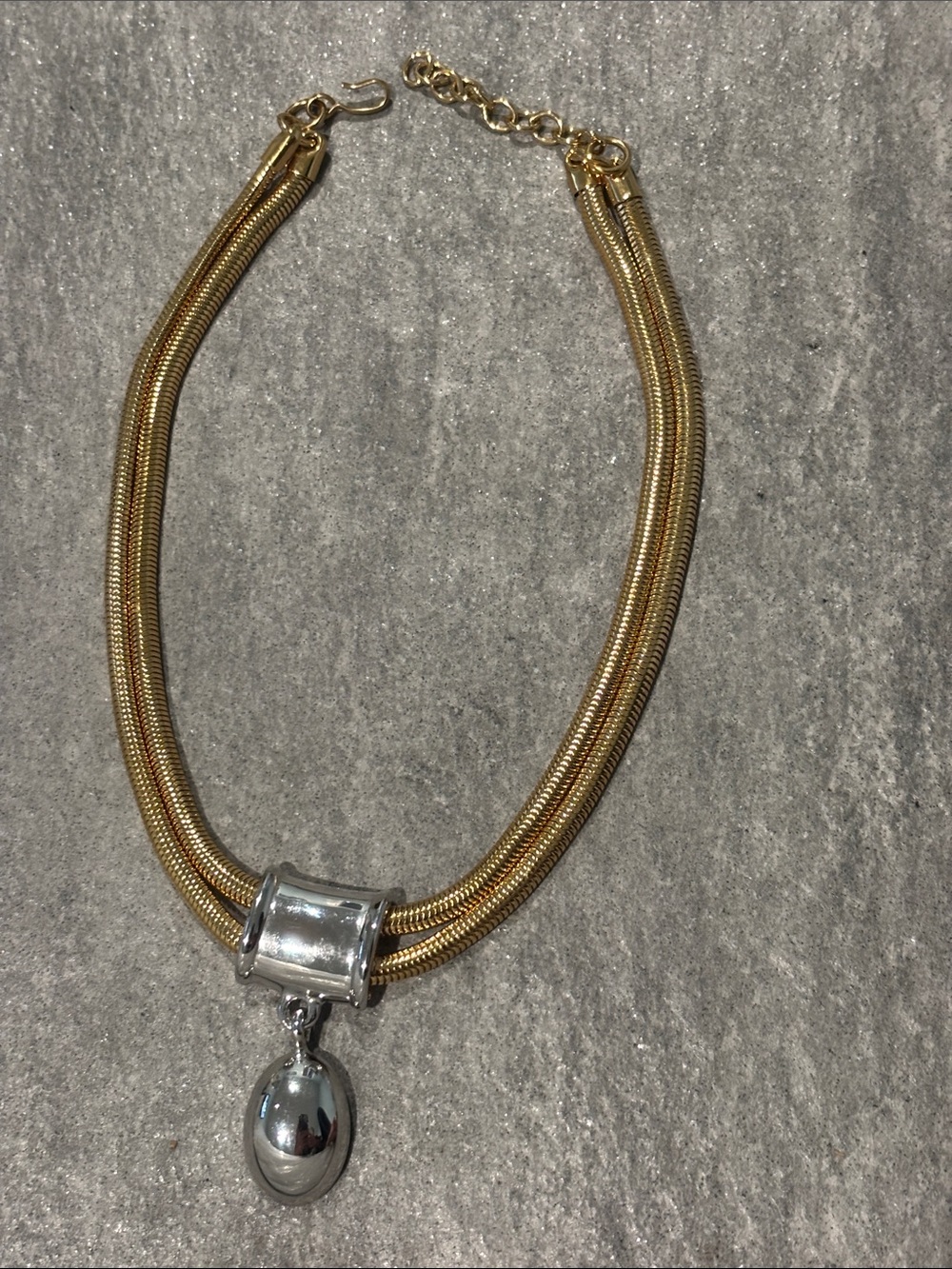 Chunky GoldTone Double-Strand Snake Chain Necklace with Silvertone Pendant